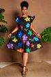 Curvy Women Floral Print Ruffle Cap Sleeve Tiered Babydoll Dress, Crew Neck A-Line Summer Vacation Chic Mini Gown_ecoleips.com