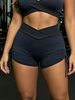 Textured Bubble Fabric Yoga Outfit Crisscross Front Sports Bra Cross V Waist Adjustable Side Tie Ruched Shorts Training Running Fitness Set_ecoleips.com