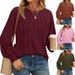 2025 Autumn And Winter Women's Round Neck Pleated Long Sleeved Casual Top T-shirt_ecoleips.com