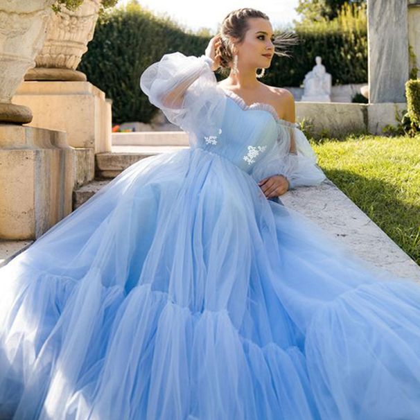 Women's Fashion Tube Top Dress Sexy Swing Mesh European American Style Wedding Evening Gown_ecoleips.com