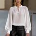 French Style Lantern Sleeve Blouse For Women - Elegant Tie Detail Office Shirt, Chic Ruffle Cuff Pullover Top_ecoleips.com