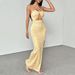 Voya Women's Spring And Summer Independent Station Suspender High Slit Daisy Print Slim And Gentle Dress_ecoleips.com