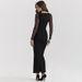 Fashion Women Long Sleeve Sheer Mesh Patchwork Deep V Neck Slimming Bodycon Elegant Long Maxi Dress_ecoleips.com
