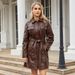 Sophisticated Mid-Length PU Trench Coat With Belt | British-Inspired Faux Leather Jacket For Women | Elegant Office & Casual Wear_ecoleips.com