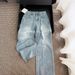 Women’s Light Blue Bow Embroidery High Waist Wide Leg Jeans, Casual Loose Denim Pants For Daily & Streetwear_ecoleips.com