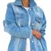 Women's Distressed Hem Long Sleeve Denim Shirt - Casual & Office Ready With Polo Colla_ecoleips.com