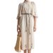Unique Design Linen Embroidered Puff Sleeve Tie Artistic Retro Shirt-style Long Dress, Loose And Slimming_ecoleips.com