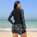 Women's Two Piece Tankini Swimsuit Long Sleeve Export Swimwear Patchwork Double Layer Waistband Printed_ecoleips.com