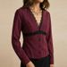 Elegant Women's Floral Lace Long Sleeve Blouse Slim Fit Striped Print V-Neck Office Casual Shirt Top_ecoleips.com