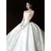 Elegant Satin Bridal Gown – Vintage Strapless A-Line Wedding Dress With Princess Sleeves & Lace Detailing – High Waist Formal Gown For Bride_ecoleips.com