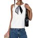Women's Old Fashioned Style Knitted Top Sleeveless With Scarf Collar Spring/Summer_ecoleips.com