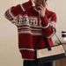 girl Christmas Red Turn-Down Collar Half-Zip Sweater For Women, Autumn Winter Lazy Style, Soft And Cozy, Zodiac Year Jacquard_ecoleips.com