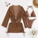 Women's Clothing Two-Piece Swimsuit Sexy Tie-Up Bikini Set With Light Gauze Cover Up_ecoleips.com