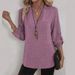 Women's Casual Loose V Neck Shirt Plus Size Solid Color Spring Summer American Style Top_ecoleips.com