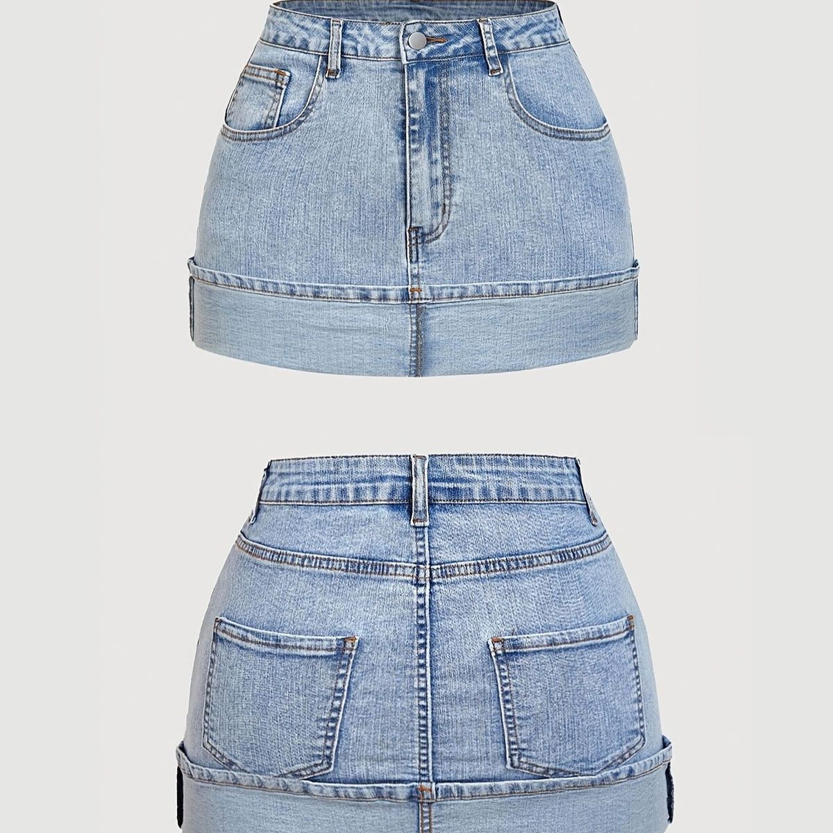 High Waisted Rolled up Denim Mini Skirt for Women Versatile Sexy Anti Exposure Short Skirt for Travel_ecoleips.com