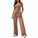 2026 New Cross-Border European American Women's Clothing Solid Color Casual Fashion V-Neck Top And Wide-Leg Pants_ecoleips.com