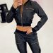 Women’s Clothing solid color pu short zipper pocket design slim baseball jacket_ecoleips.com