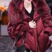 Women's Fashionable Angora Red Down-Alternative Coat, Lightweight Long Puffer Jacket For Winter, Elegant Oversized Style With Faux Fur Collar_ecoleips.com