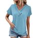 Step Into 2025 Summer Top Women's Solid Color V-neck Casual T-shirt Short Sleeve_ecoleips.com
