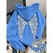 Rhinestone Wings Long Sleeved Pullover Sweatshirt Hoodie For Men And Women_ecoleips.com