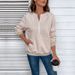 Women's Casual Zip-Up Hoodie With Textured Fabric - Comfortable Pullover For Autumn & Winter - Khaki_ecoleips.com