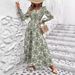 Autumn Women's V-Neck Waist-Cinching Long Printed Dress_ecoleips.com