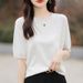 2025 Summer New Women's Clothing Quilted Beads Ice Silk Short-sleeved Knitted Sweater T-shirt Women's Round Neck Thin_ecoleips.com