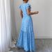 Voya Recommend! Women's Elegant And Simple Women's Embroidered Dress With Eyelets, Summer Short Sleeved Long Skirt_ecoleips.com