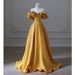 Women's Clothing One Shoulder Banquet Evening Dress For Women Satin Yellow Temperament Light Luxury Niche High End Art Exam Host Dress_ecoleips.com
