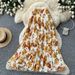 Women's Retro Print Pleated Skirt High Waist A-Line Midi Skirt Elastic Waist Fashion Long Skirt for Commuting Summer_ecoleips.com