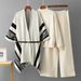 Women's European American Style Knitted Three Piece Set Jacquard Shawl Top Loose Wide Leg Pants Simple Casual Spring Autumn Suit_ecoleips.com