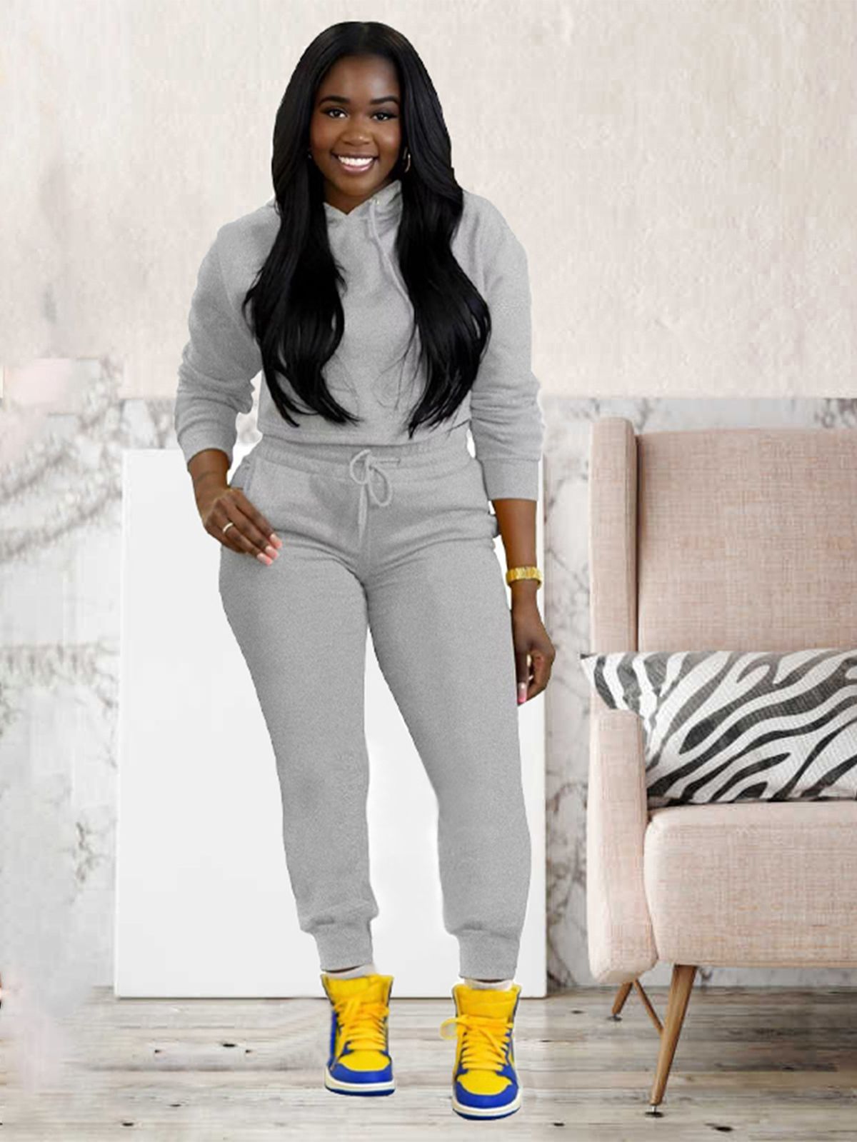 Women's Clothing Autumn And Winter Women's Clothing Hooded Sweatshirt Casual Pullover Top Drawstring Pocket Pants Sports Suit_ecoleips.com