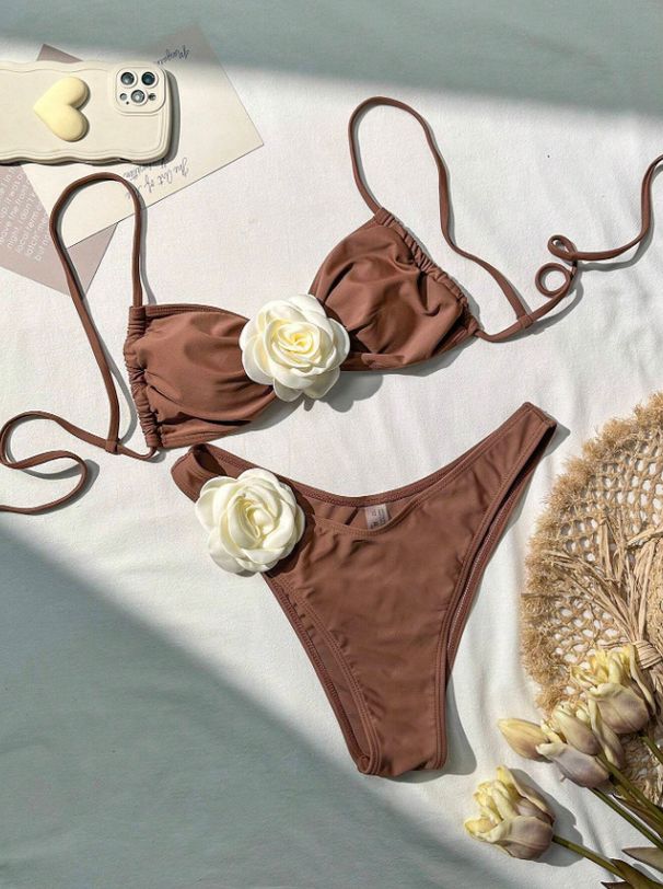 Sexy Floral Bikini Swimsuit For Women - High Waist Brazilian Beachwear With Adjustable Straps & Removable Padding, Soft Nylon Blend Fabric_ecoleips.com