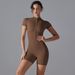 Summer Zipper Short Sleeved Yoga Jumpsuit for Women European American Style Dance Fitness Tight Sportswear_ecoleips.com
