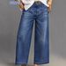 Women's Plus Size High-Waisted Wide Leg Jeans – Vintage Washed, Multi-Pocket, Relaxed Fit (0xl-3xl, Stretch Denim, 9/10 Length, Dark Blue)_ecoleips.com