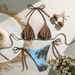European American Style Women's Solid Color Swimsuit Halter Neck Strap Two Piece Sexy Summer Bikini Set_ecoleips.com