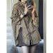 Elegant Striped Slit For Women, Spring And Autumn 2025 New Style, Loose-fitting Shirt With A Unique Design, Niche Top_ecoleips.com