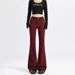 Minghai Sweet Cool Style Ankara Red Micro Flare Double Button Jeans For Women, New Autumn High-Waisted Slimming Long_ecoleips.com