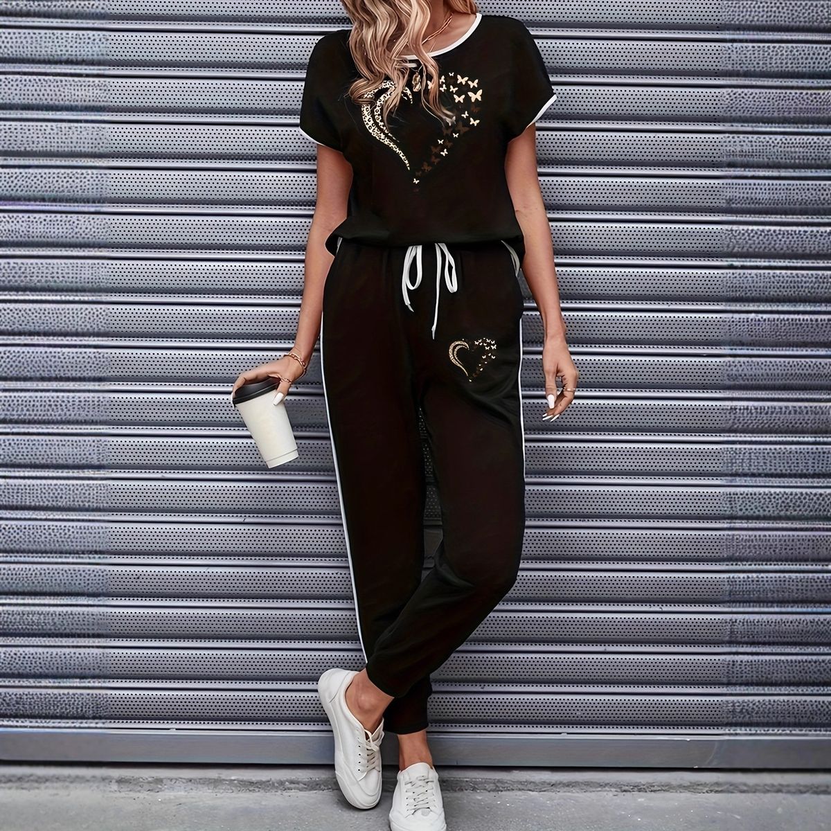 Women's Color Block Trim Casual Suit European American Style Simple Loose Fit Short Sleeve Spring Summer Autumn New_ecoleips.com