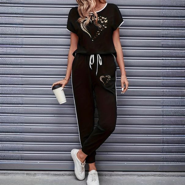 Women's Color Block Trim Casual Suit European American Style Simple Loose Fit Short Sleeve Spring Summer Autumn New_ecoleips.com