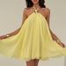 Chiffon Pleated Solid Color Women's Party Dress Off Shoulder Elegant Holiday Dress Metal Buckle Hanging Neck Hollow Summer Dress_ecoleips.com