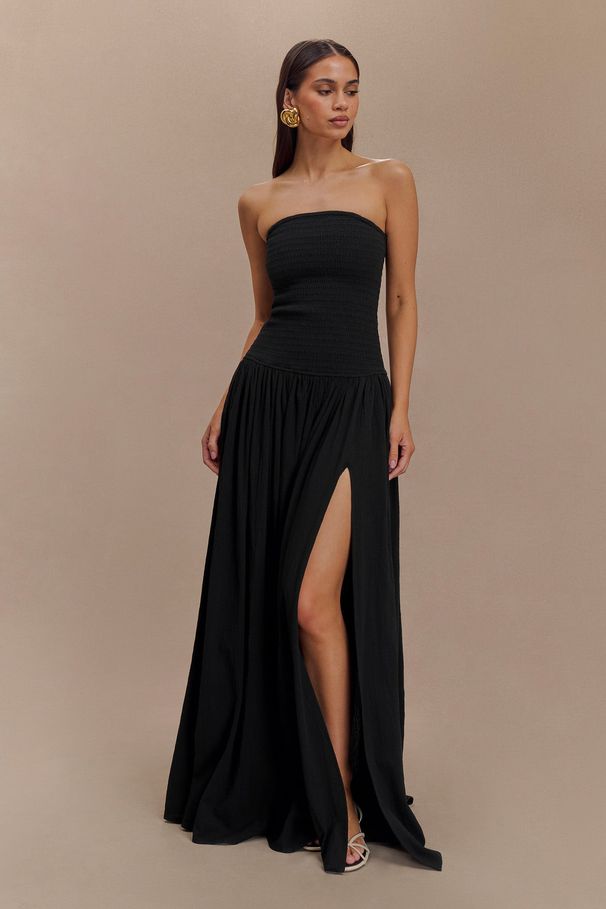 Women's Solid Color Sleeveless Backless Pleated Ruched Strapless Slim Fit Long Maxi Dress_ecoleips.com
