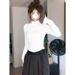 White Semi-Turtleneck Base Shirt Women's Autumn And Winter Underwear With Straight Shoulders And Long-Sleeved T-Shirts,_ecoleips.com