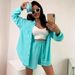 Women's Clothing Solid Color Single Breasted Long Sleeved Shirt Loose Fashion Casual Shorts Suit_ecoleips.com
