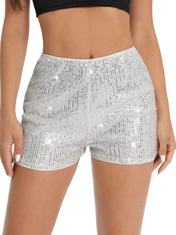 K Fashion Bead Slim Fit Sequin Solid Color Mid Waist Sexy Straight Leg Women's Shorts_ecoleips.com