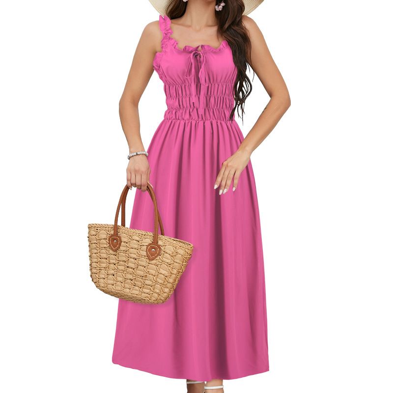 Women's Clothing Dress Women's Dress Spring And Summer Vacation Leisure Solid Color Waist Suspender Long Skirt_ecoleips.com