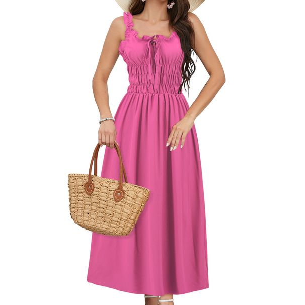Women's Clothing Dress Women's Dress Spring And Summer Vacation Leisure Solid Color Waist Suspender Long Skirt_ecoleips.com