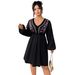 Women's Clothing Plus Size Clothes Elegant Plus Size V-Neck Embroidered Dress - Flowy Retro Summer Dress For Women, Loose Fit High Waist Maxi Dress_ecoleips.com