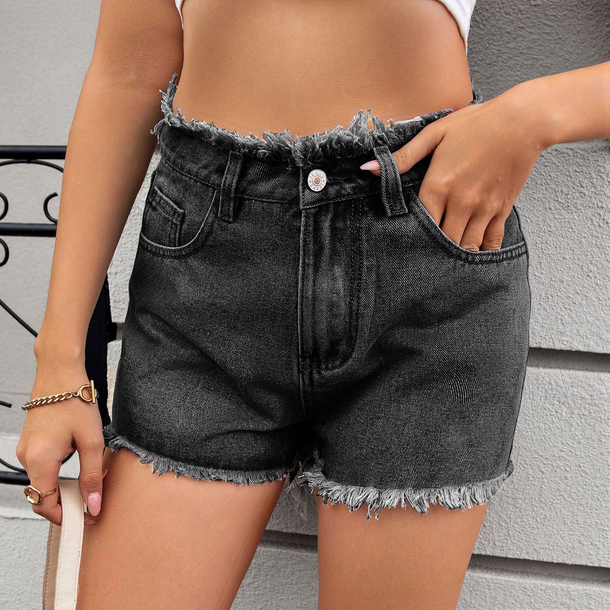 Women's Clothing Washed Hot Girl Raw Edge Denim Shorts Hot Pants Trend_ecoleips.com