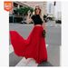 Summer 2025 New Style Plus Size Mid-High Waist Pleated Women's Large Swing Wrinkled Long Skirt_ecoleips.com